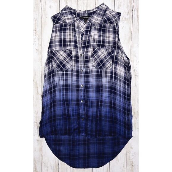 Rock & Republic Sleeveless Plaid Button Down w/ Stud Details Medium - Picture 1 of 8